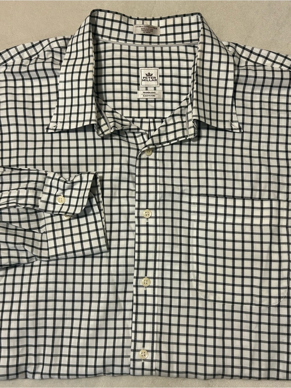 Peter Millar Nanoluxe Shirt Men XXL Crown Easycare Plaid Check Button Down Black